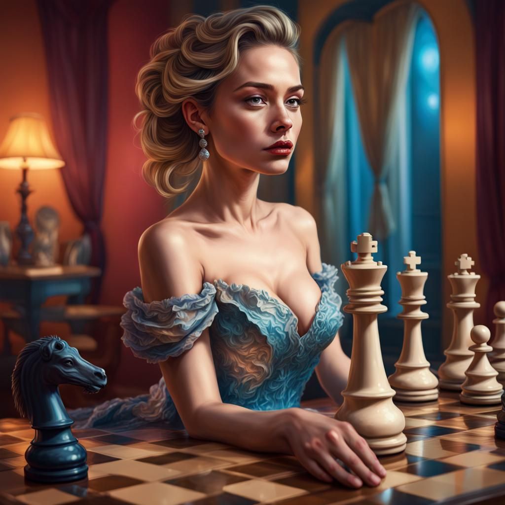 Chess Ballgown: Hyperrealistic Concept Art Portrait