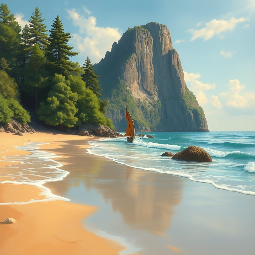 Secluded Beachscape in Dreamy Artistic Style