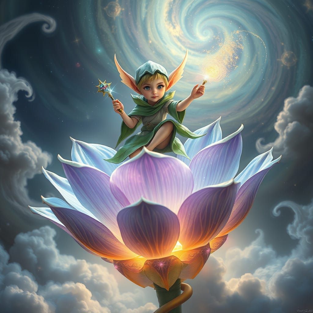 Celestial Elf on a Quantum Flower in a Vibrant, 8K Matte Pai...