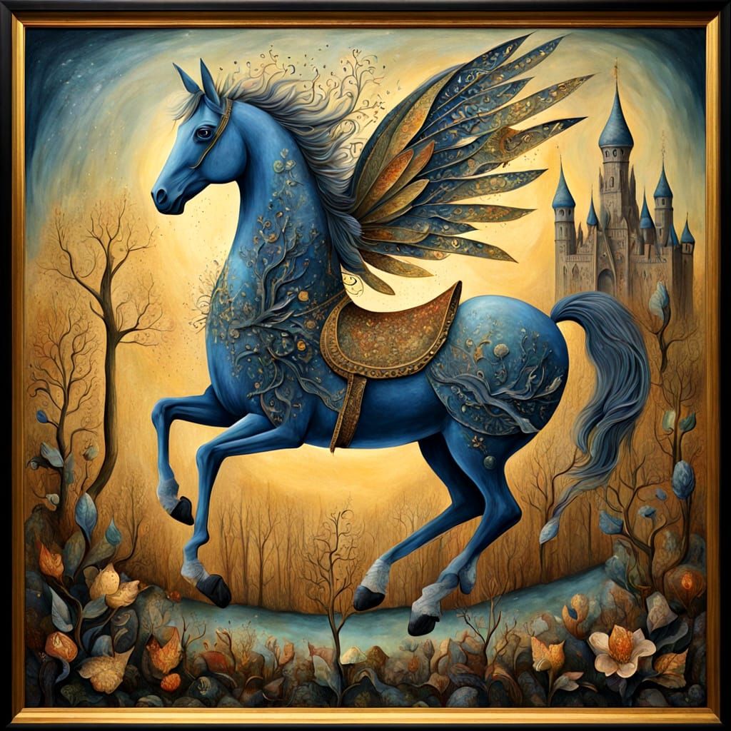 Whimsical Carousel in Dreamlike Fairy Landscape Oil Painting