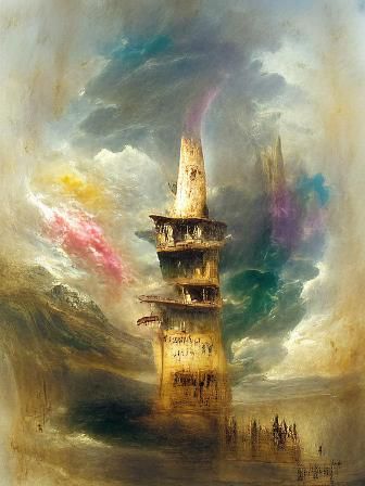Surreal Wizard's Tower in Atmospheric Style