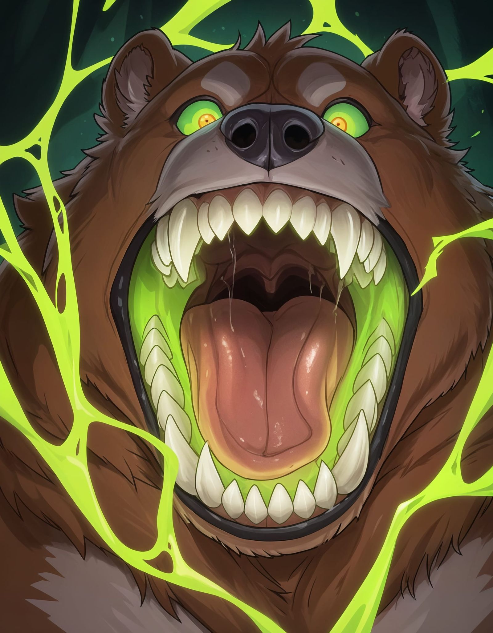 Intense Kodiak Bear Portrait in a Dark, Mystical Aesthetic