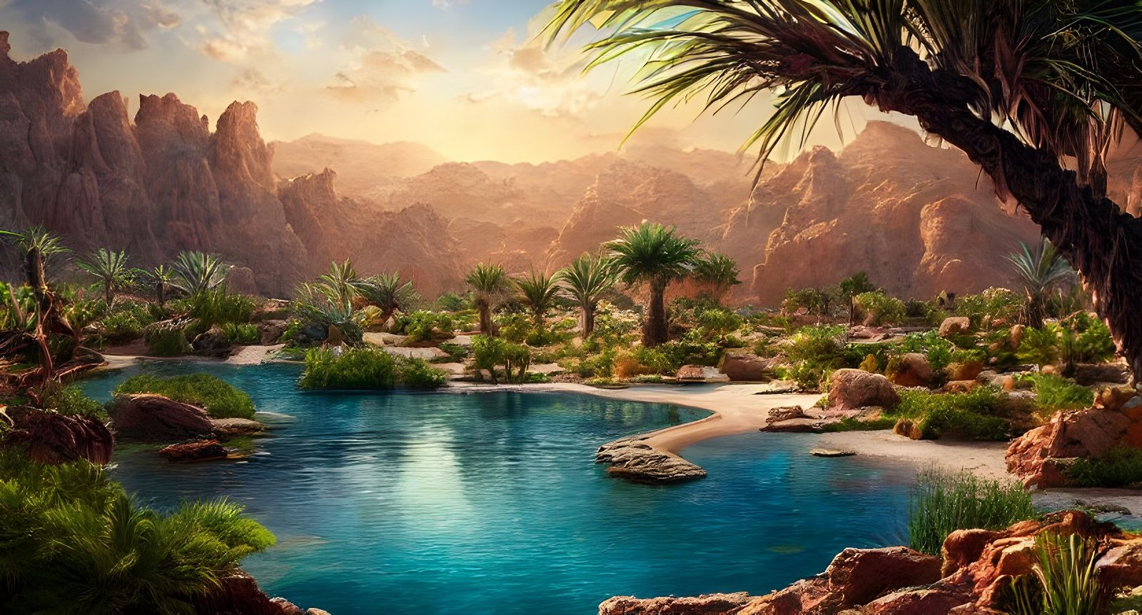 Lush Desert Oasis by Artgerm, Hyperdetailed Matte Painting