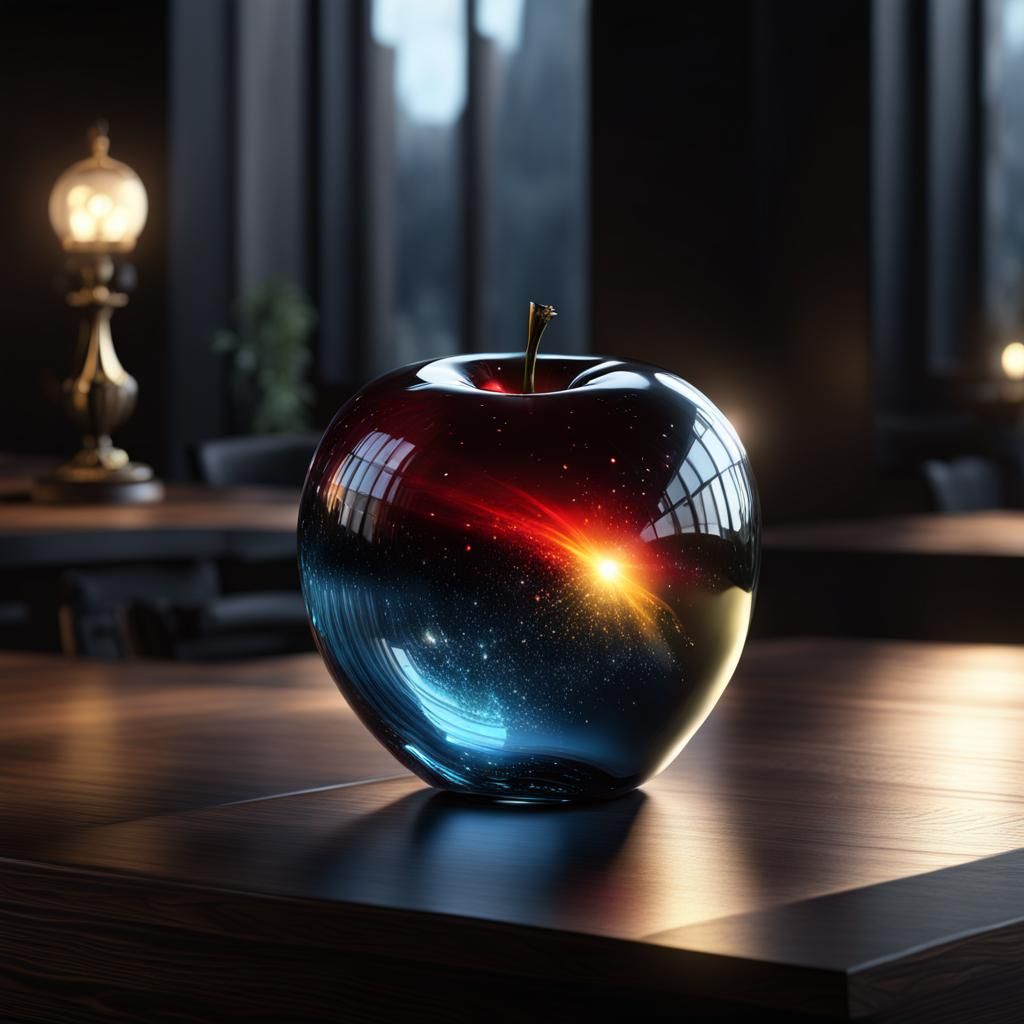 Glass Apple in Light: Detailed Matte Painting