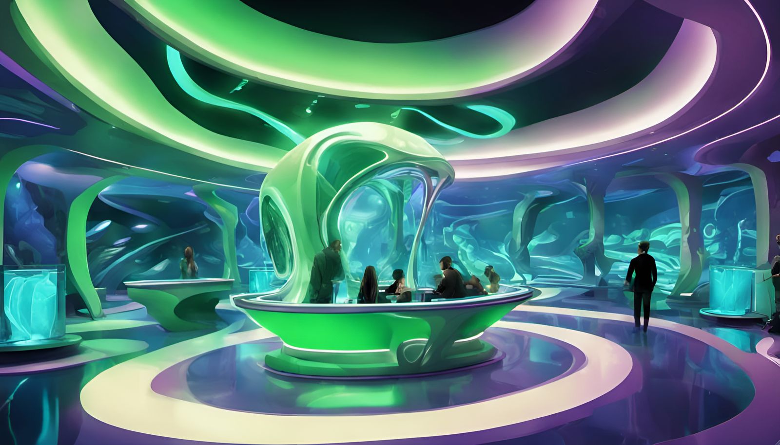 Futuristic Nightclub Interior with Aquarium Pillar, Digital ...