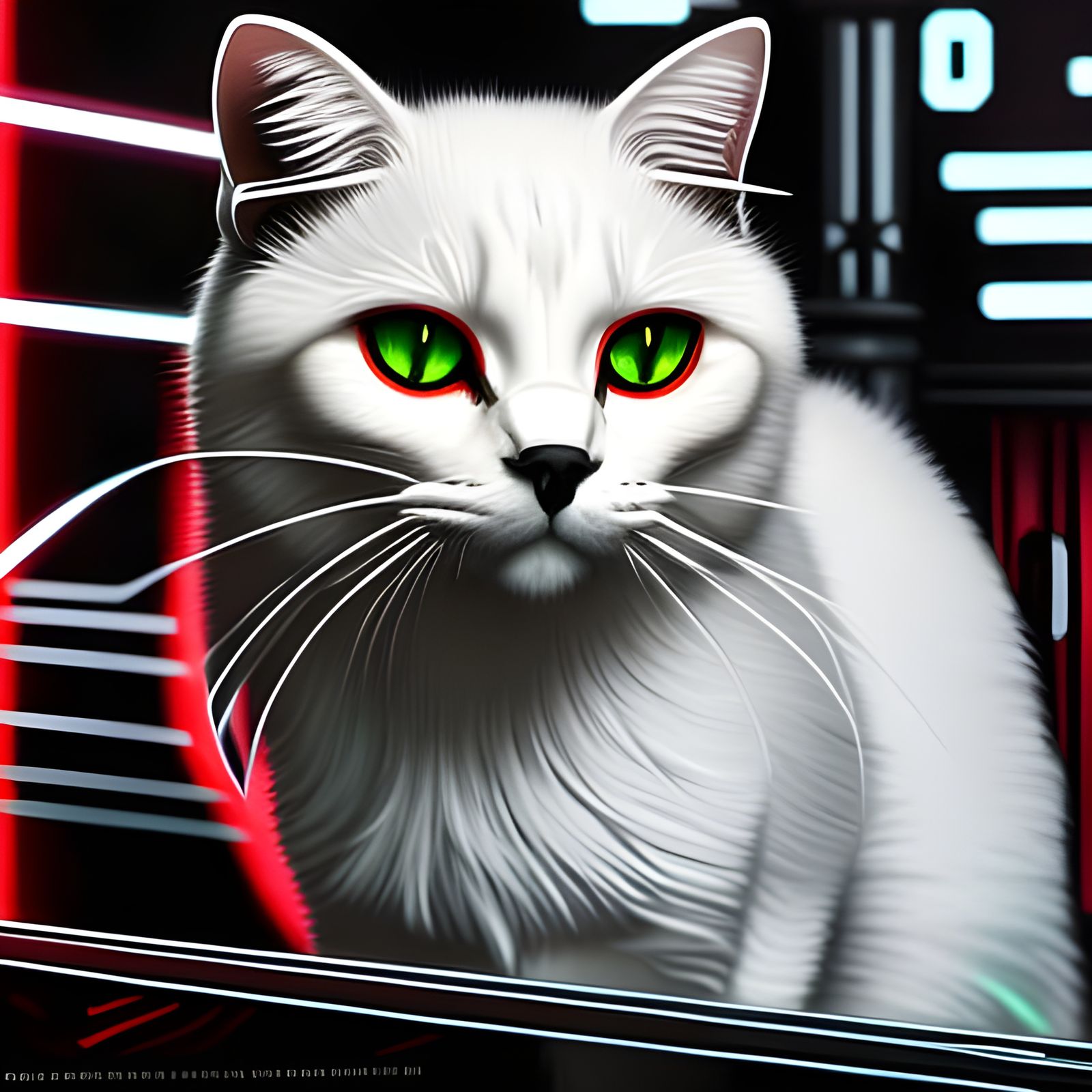 White Cat Portrait in Cyberpunk Club, Digital Painting