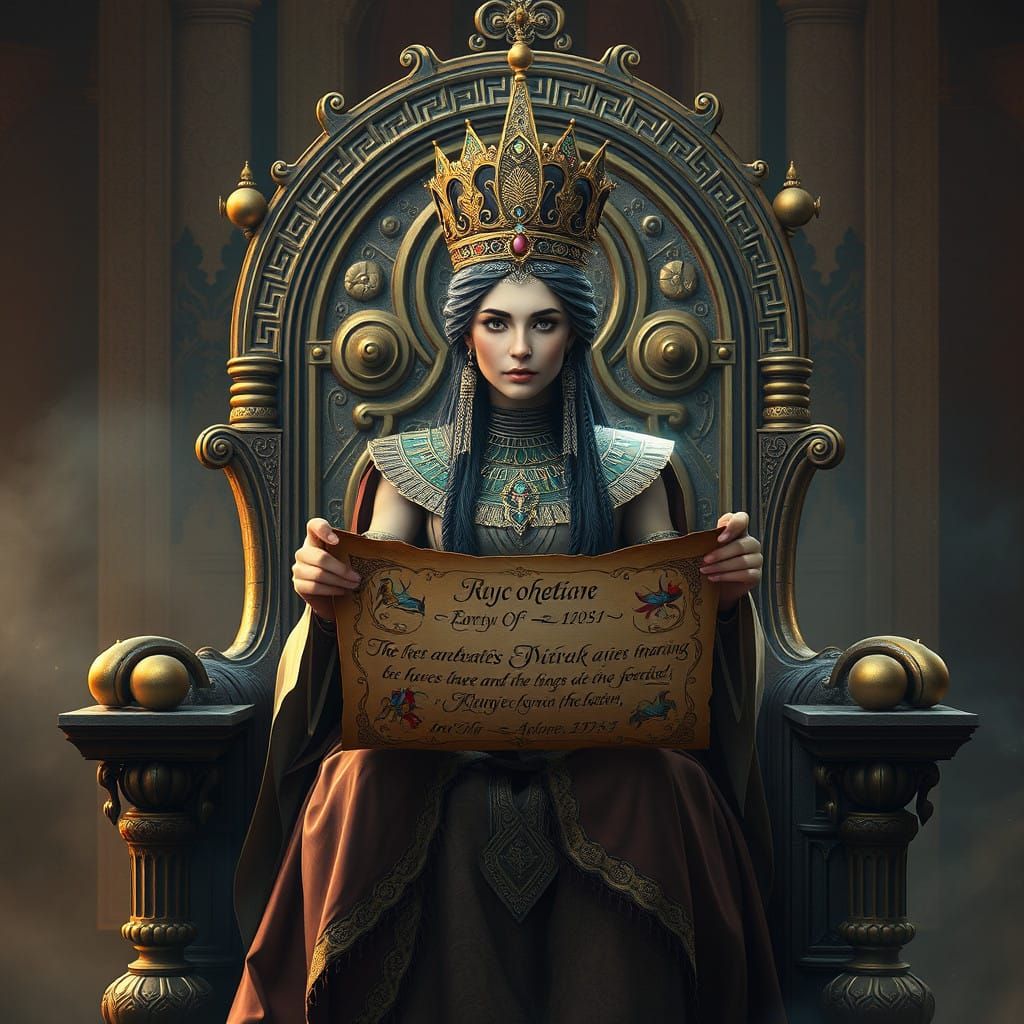 Ethereal Queen Adorned in Ancient Majesty