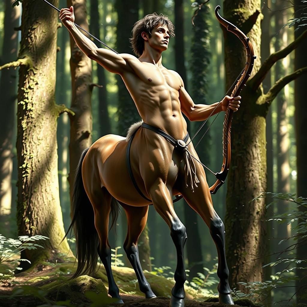 Male Centaur Playing Lyre in Ancient Woodland