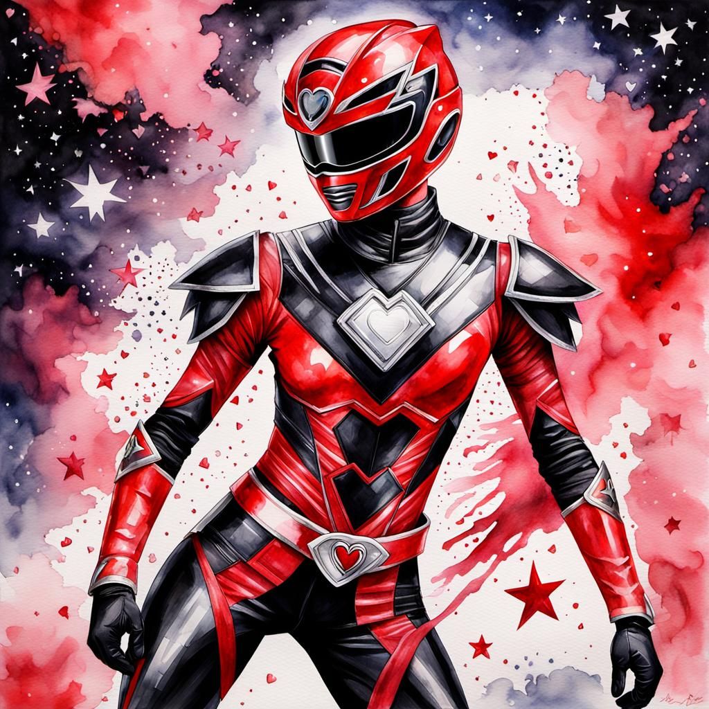 Watercolor Power Ranger in Nebula of Hearts