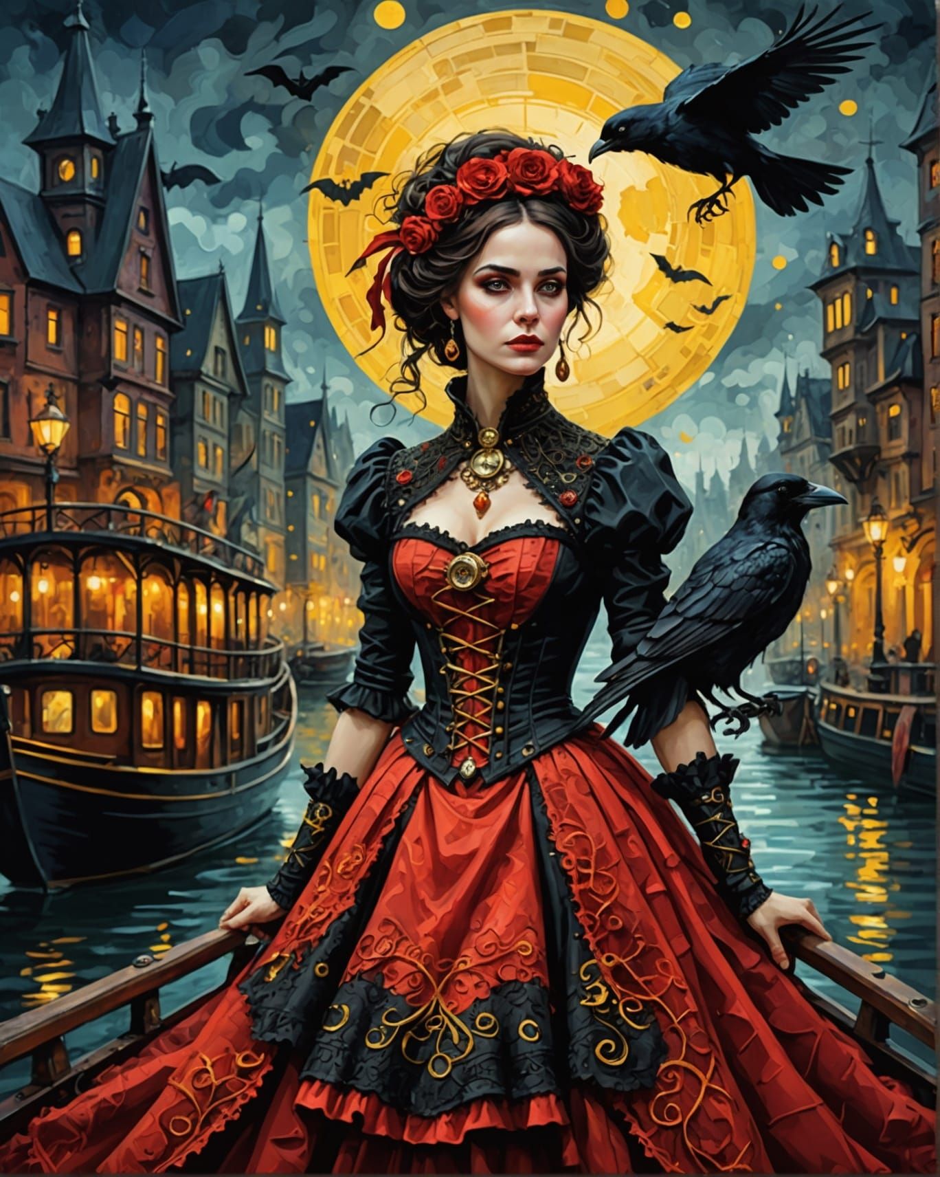 Steampunk Halloween Raven Boat Ride in Klimt Style