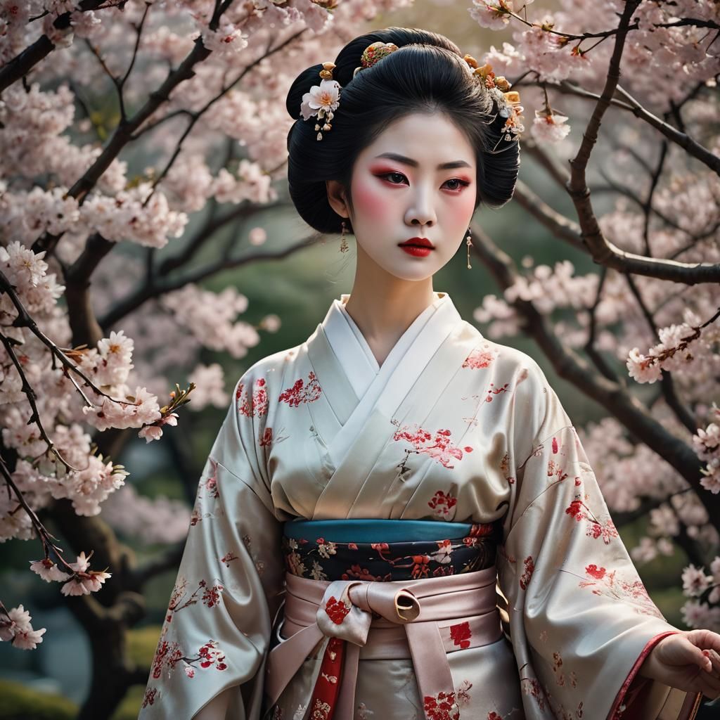 Geisha Portrait in Silk Kimono, Fashion Photography Style
