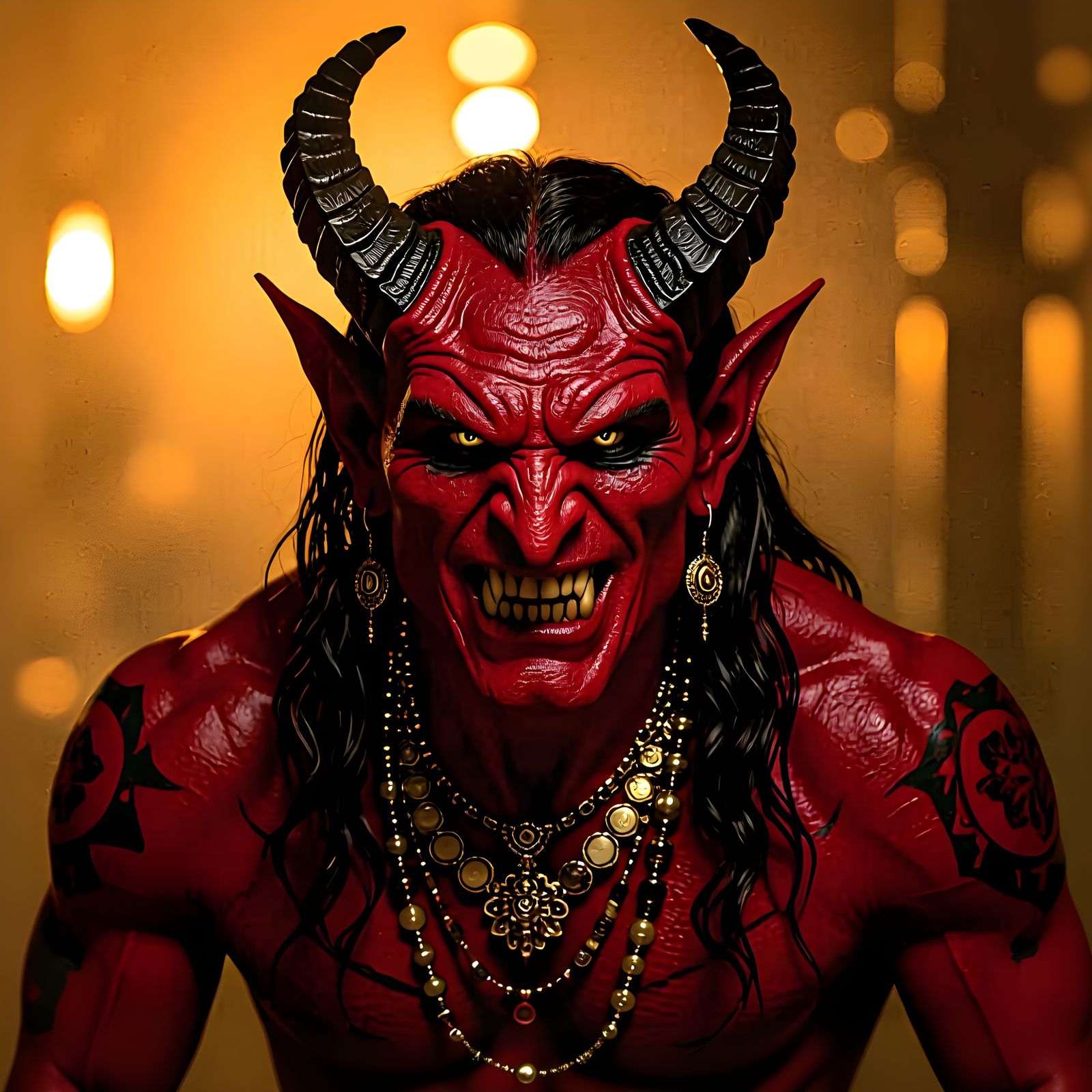 Monstrous Demon with Gold Accents, Photorealistic Style