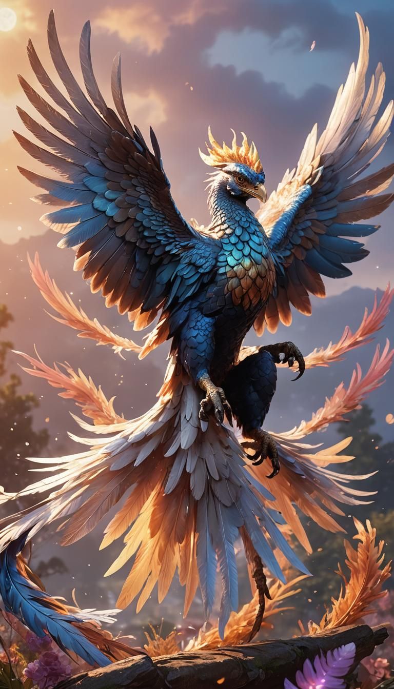 Majestic Simurgh in Flight: Anime-Inspired 3D Art