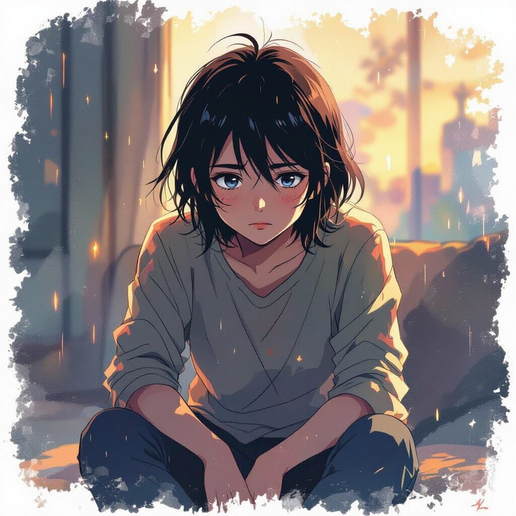 Weary Figure in Shadows: A Shinkai-esque Portrait