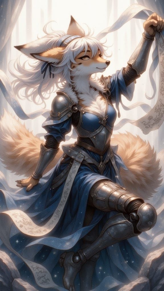 Anthropomorphic Fox Girl Stretching in Anime Style