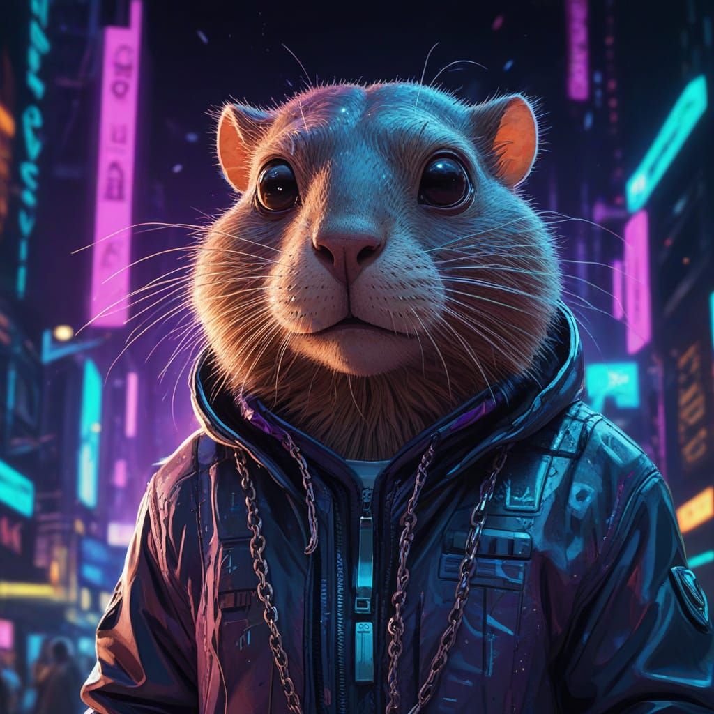 Cyberpunk Alien Muskrat Defies Digital Chains
