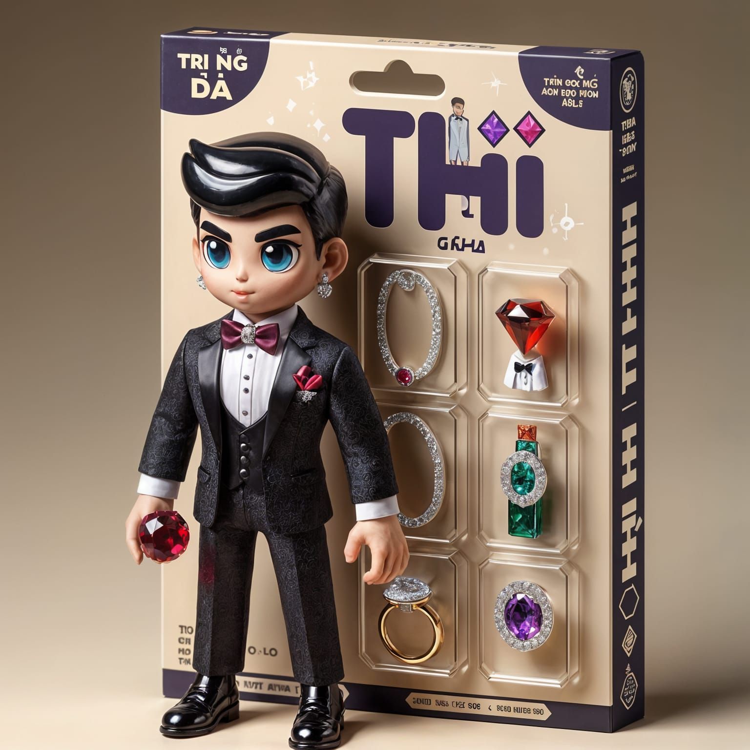 Elegant Gentleman Toy Packaging in Purple and Beige