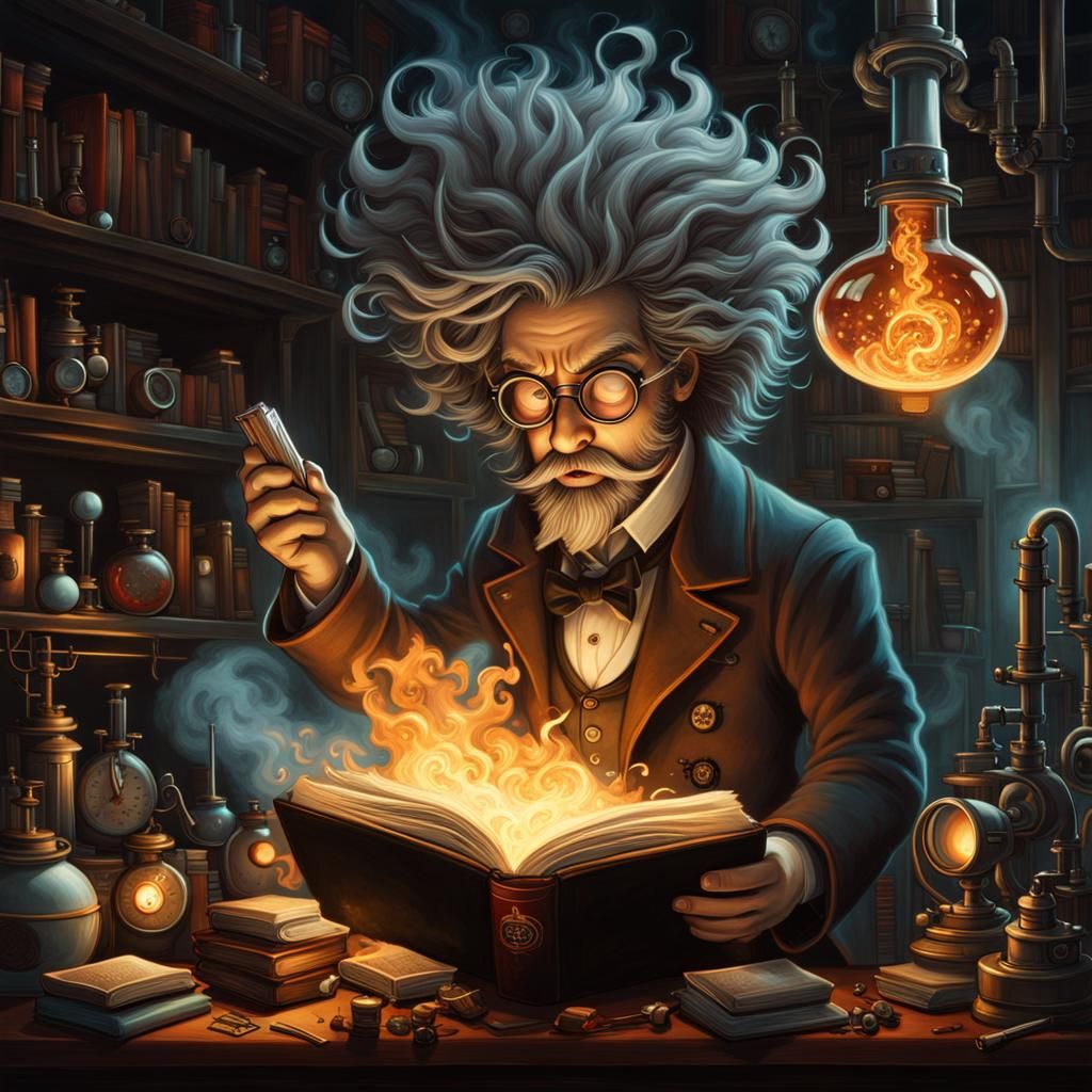 Humorous Mad Scientist in Chaotic Laboratory