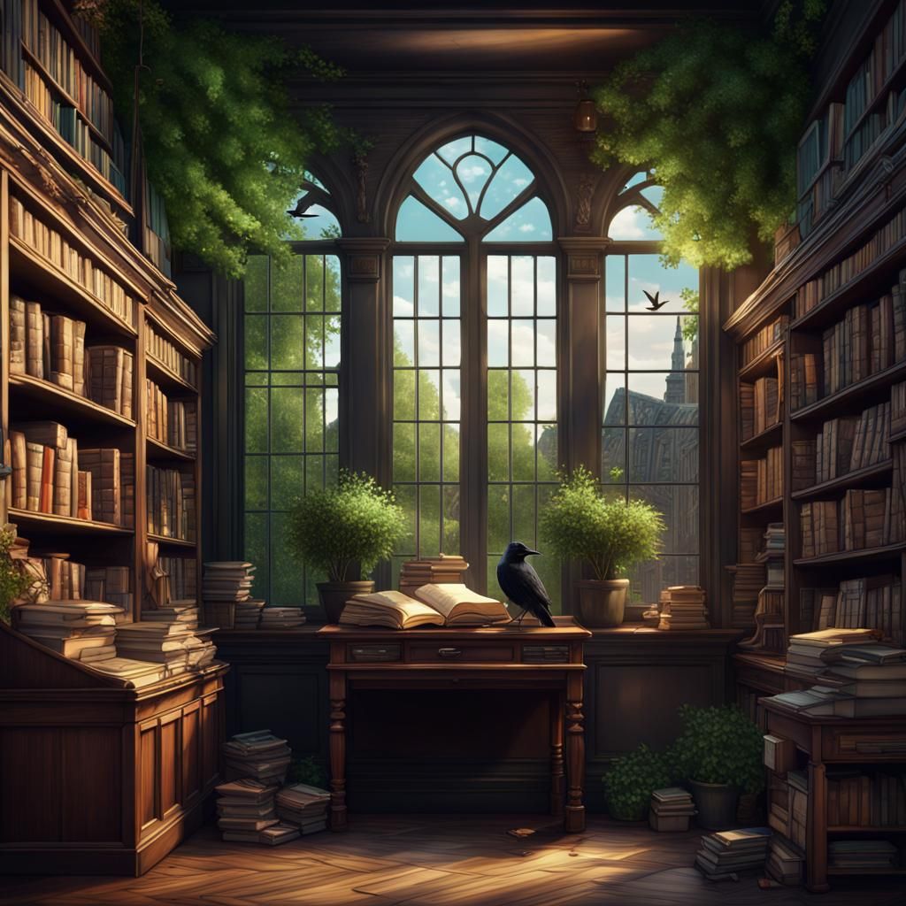 Charming Old Bookstore Interior in Detailed Matte Painting