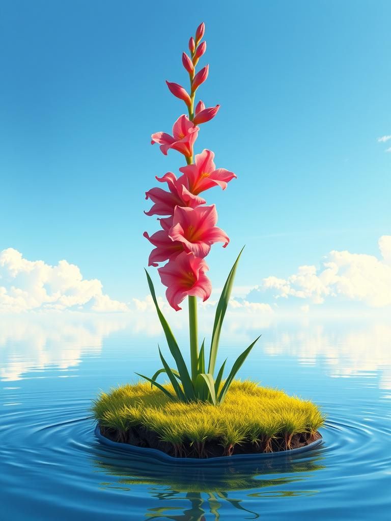 Gladiolus on Island: Detailed Digital Illustration