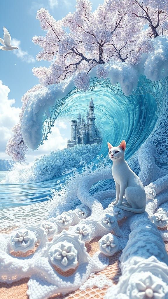 Enchanted Shore with 5D Lace Castle and Serene Cat