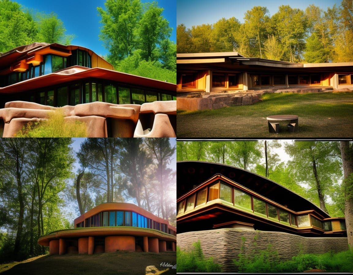 Large Eco-Friendly Earthship House in Wright Style