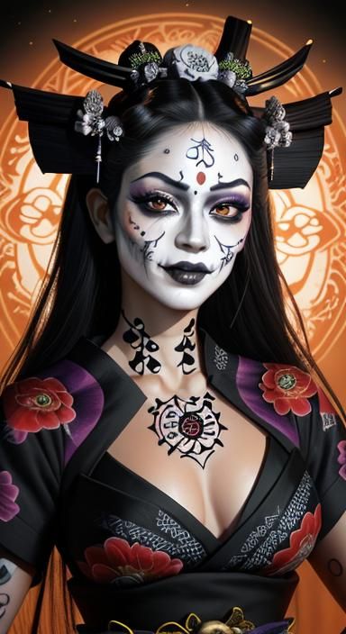 Día De Los Muertos Goth Geisha Portrait