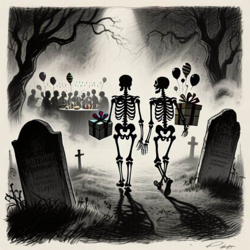 Grim Graveyard Birthday Party in Charcoal Style