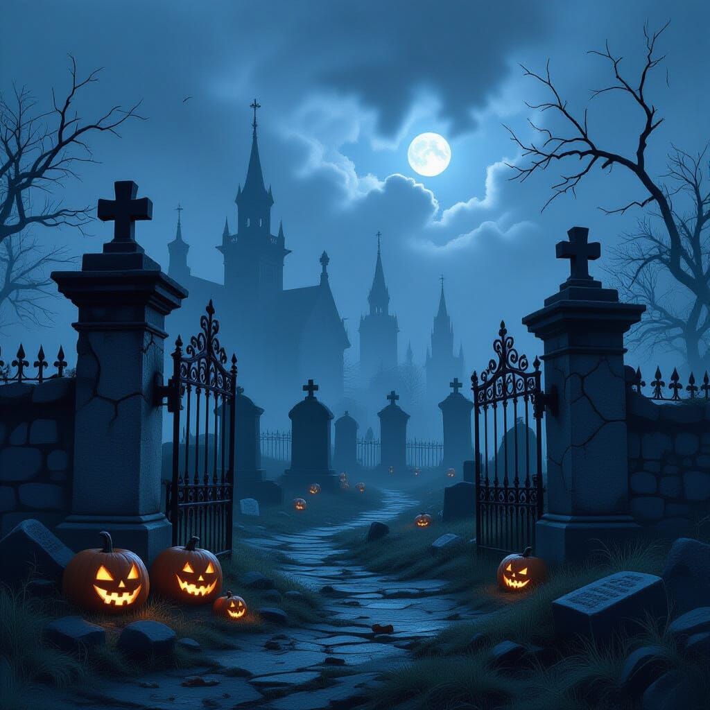 Eerie Graveyard at Dusk in Gothic Mystical Style