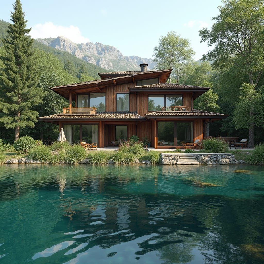 Cozy Wooden Retreat Overlooks Serene Lake Landscape