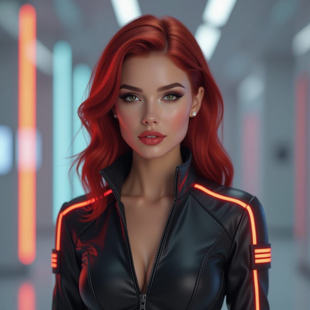 Woman in Futuristic Jumpsuit, Hyperrealistic Digital Art