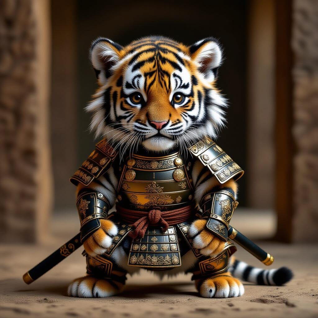 Baby Tiger Samurai in Ornate Armor