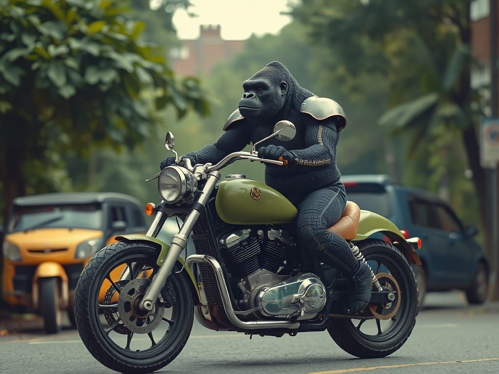 Robotic Gorilla on Motorcycle