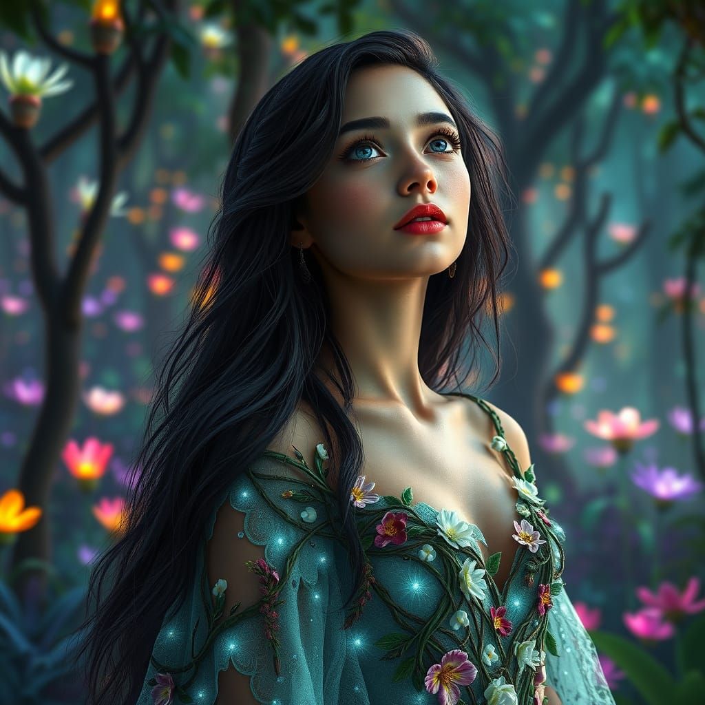 Enchanting Forest Maiden in Bioluminescent Fantasy Art