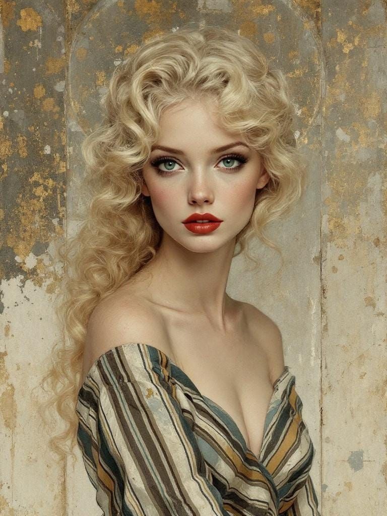 Pin-Up Woman in Renaissance Fresco Style