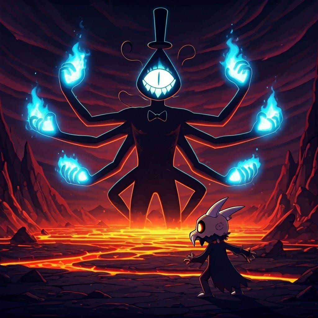 God-like Bill Cipher Battles King in Boiling Isles