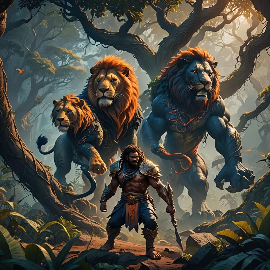 Jabuti and Lion Warriors in Jungle Concept Art