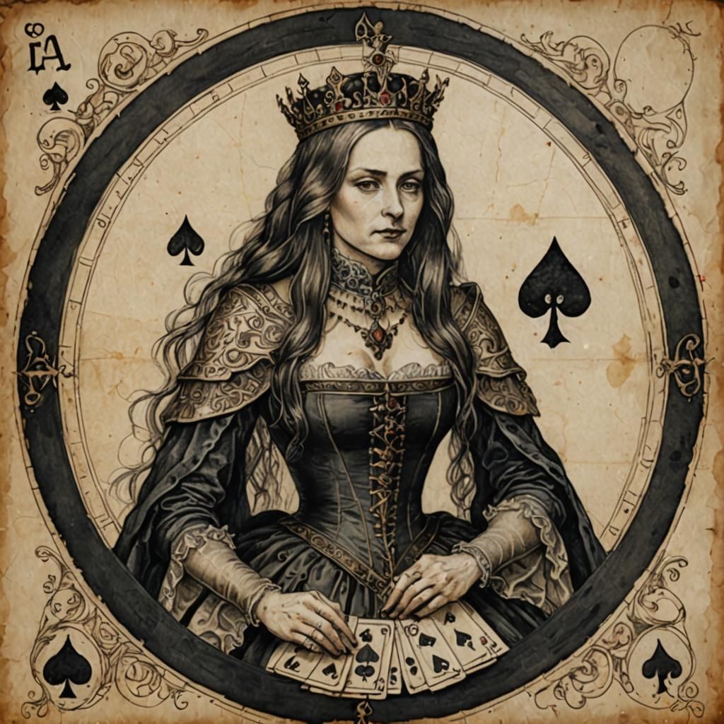 Queen of Spades: Renaissance Ink Drawing