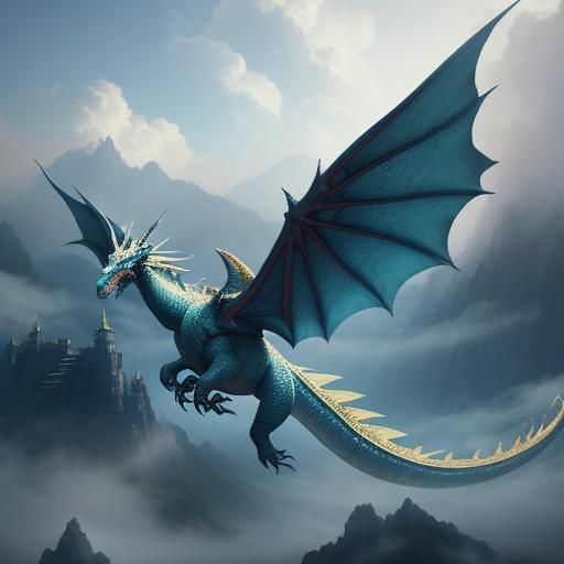 Majestic Dragon Soaring in Mystical Realm