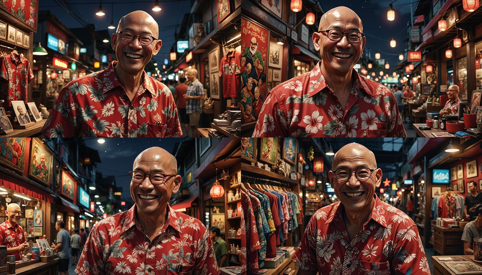 Happy Man Smiles at Caricature: Hyperrealistic Digital Art