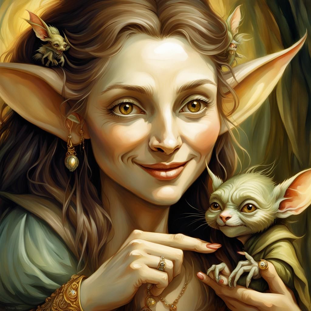 Goblin on Fingertip in Digital Fantasy Illustration
