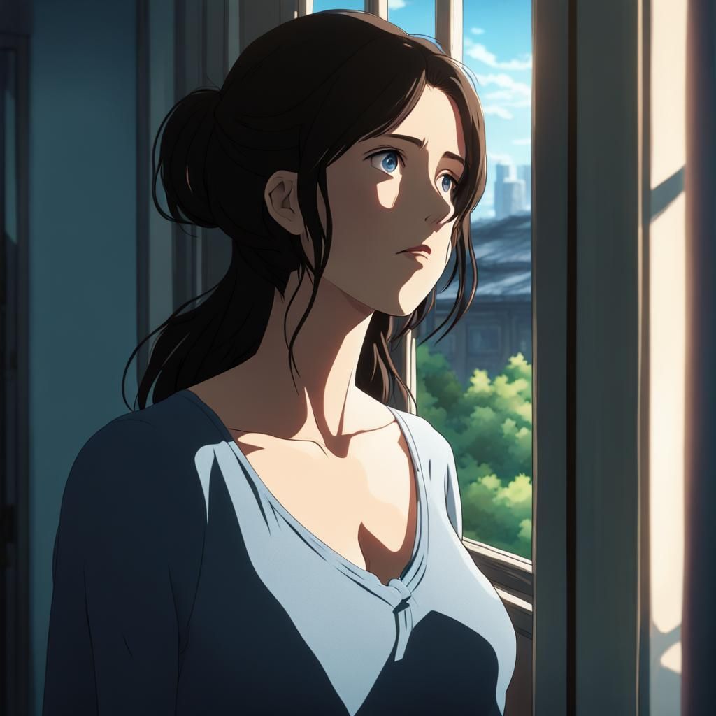 Worried Mother in Anime Style