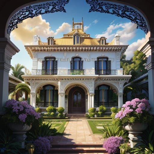 Villa in Exotic Garden: Art Nouveau Digital Art