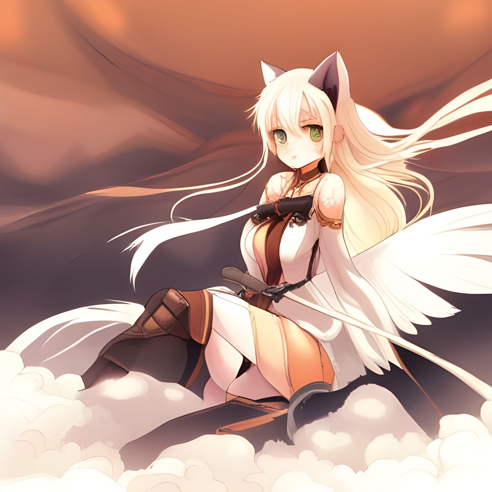 Calico Cat and White Dragon in Anime Style