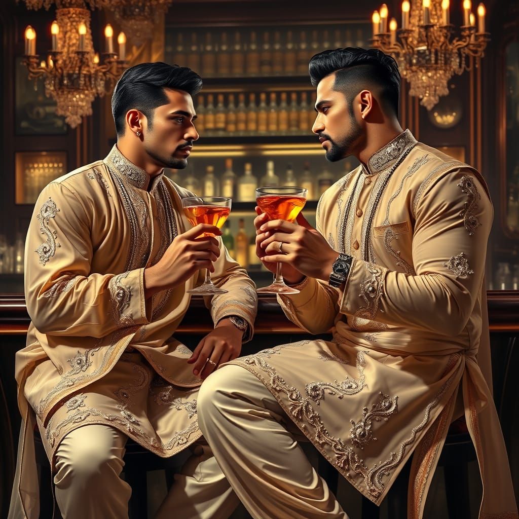 Elegant Indian Men in Opulent Bar Setting