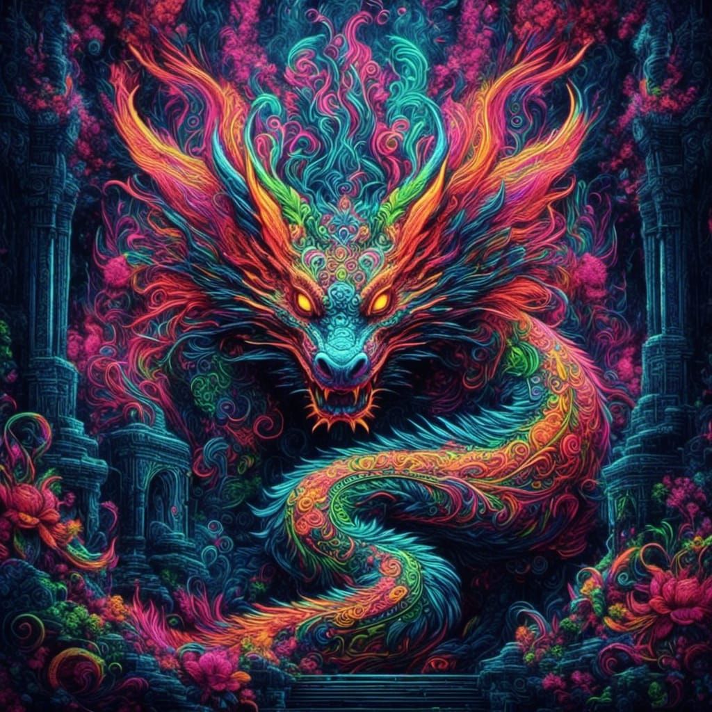 Neon Dragon Guardian of the Glowing Castle