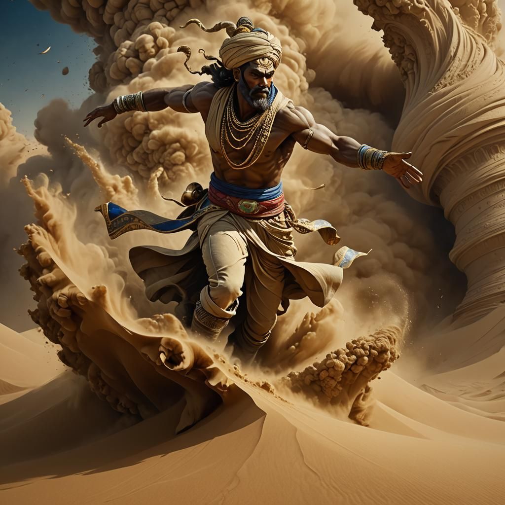 Mystical Sand Djinn Emerges from Sandstorm