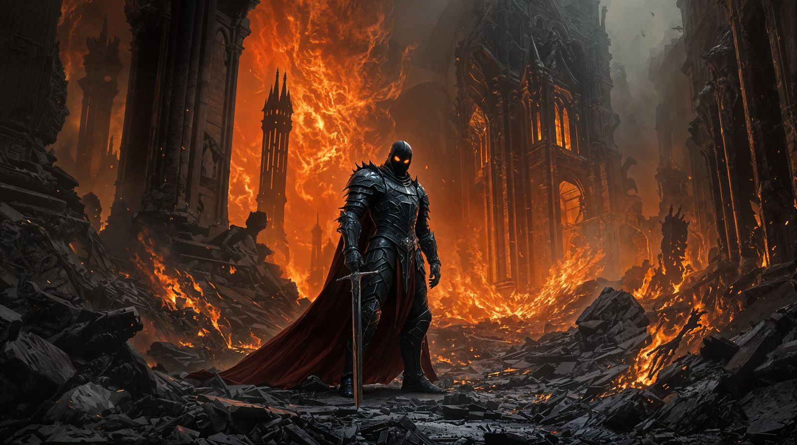 Fiery Guardian in Gothic Ruins