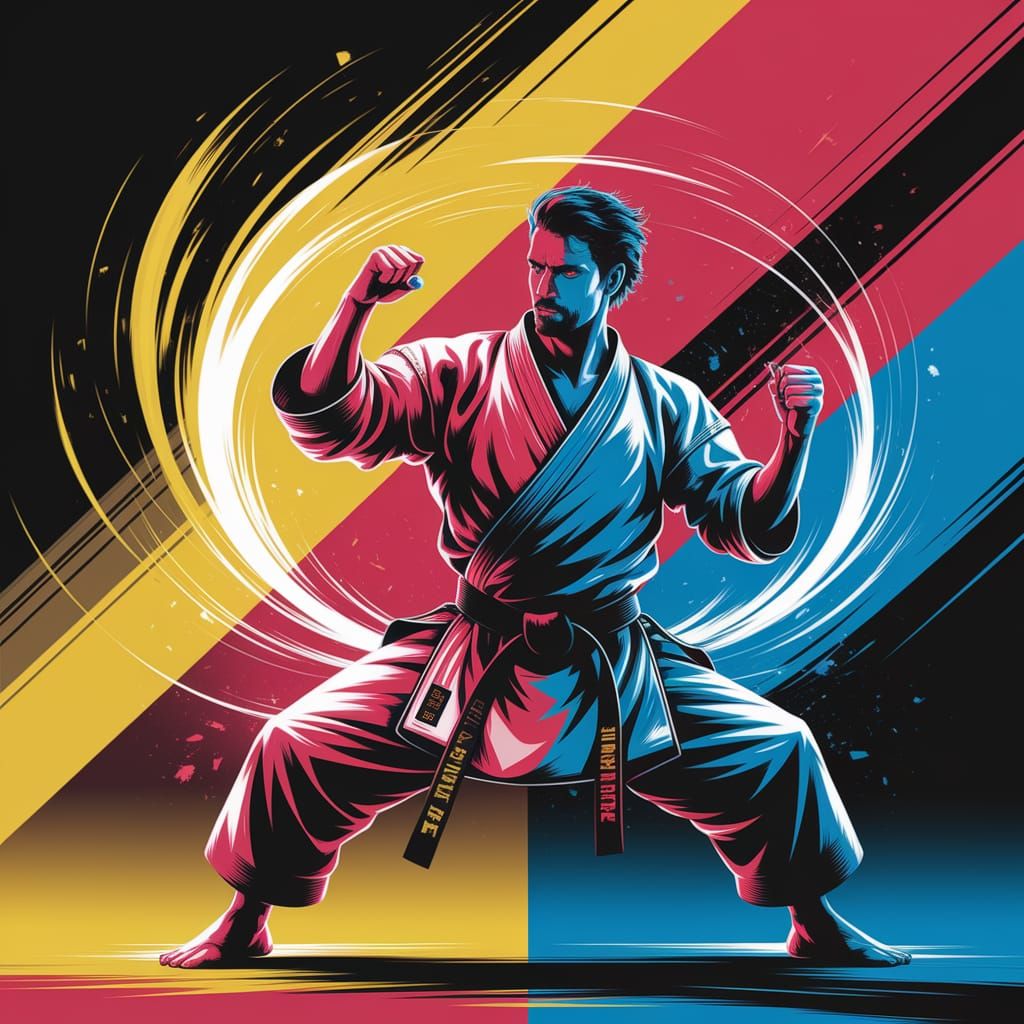Abstract Digital Art of Dynamic Karate Techniques