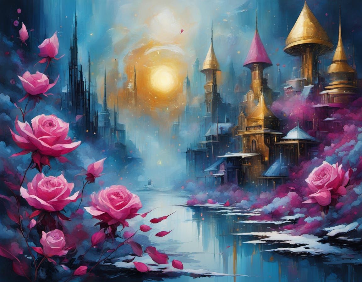 Abstract Surrealism Cyberpunk Painting of Russet Snow Flurry